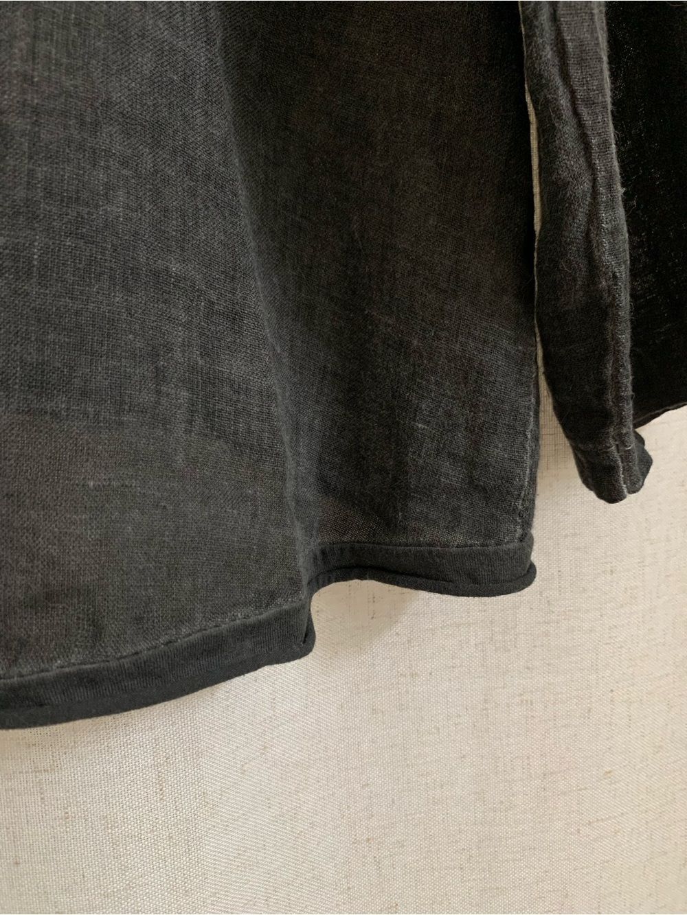 KAKTUS Italy 100% Linen Panel Washed Black V-Neck Top Lagenlook Large Roll Up - Picture 10 of 10